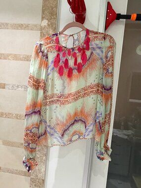 Giamba Feather Silk Blouse - Size S